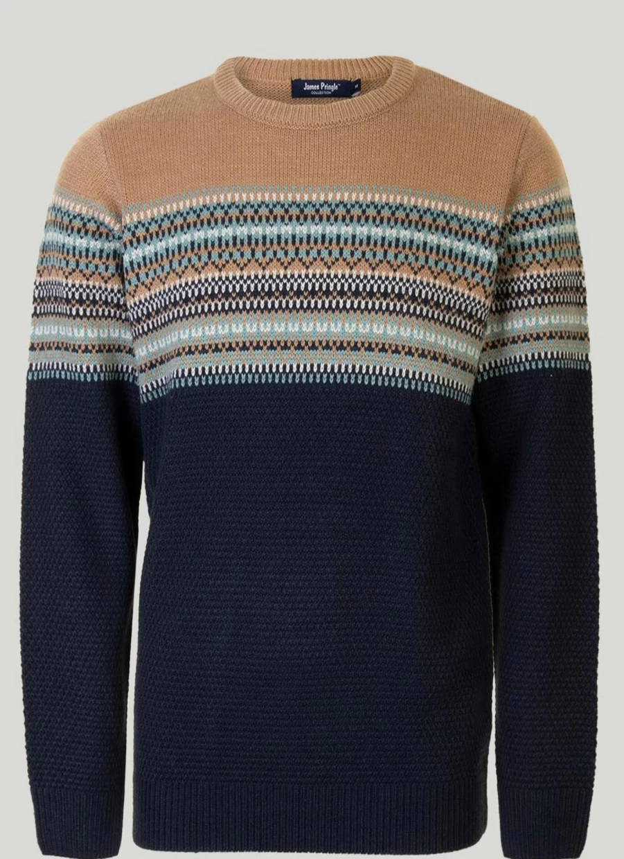 James Pringle Men's Fairisle Knit Jumper - Classic Wool Crewneck Sweater