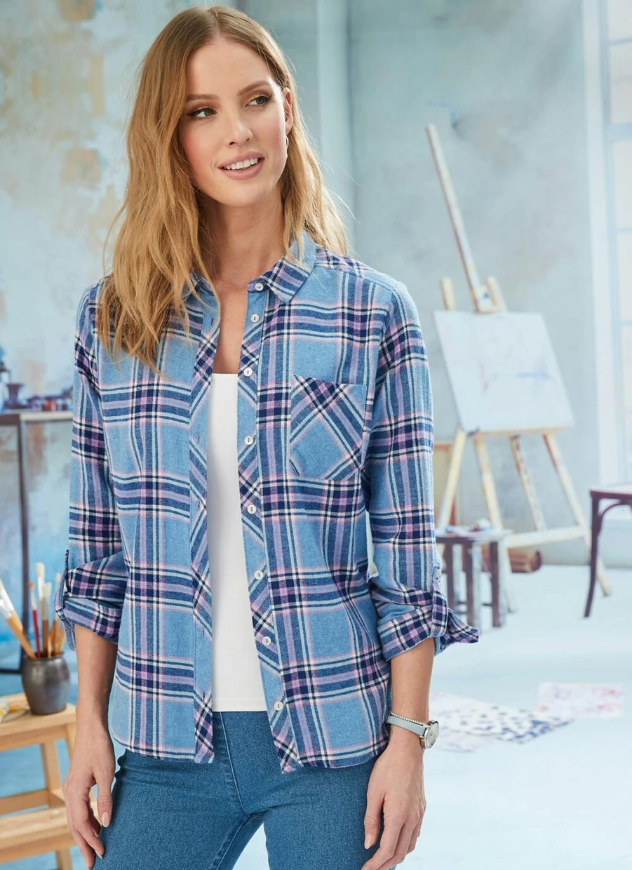 "Isle Women's Cotton Checkered Blouse – Stylish Casual Shirt for Women"
