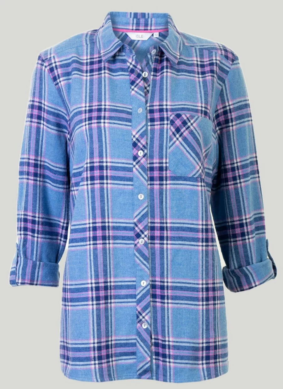 "Isle Women's Cotton Checkered Blouse – Stylish Casual Shirt for Women"