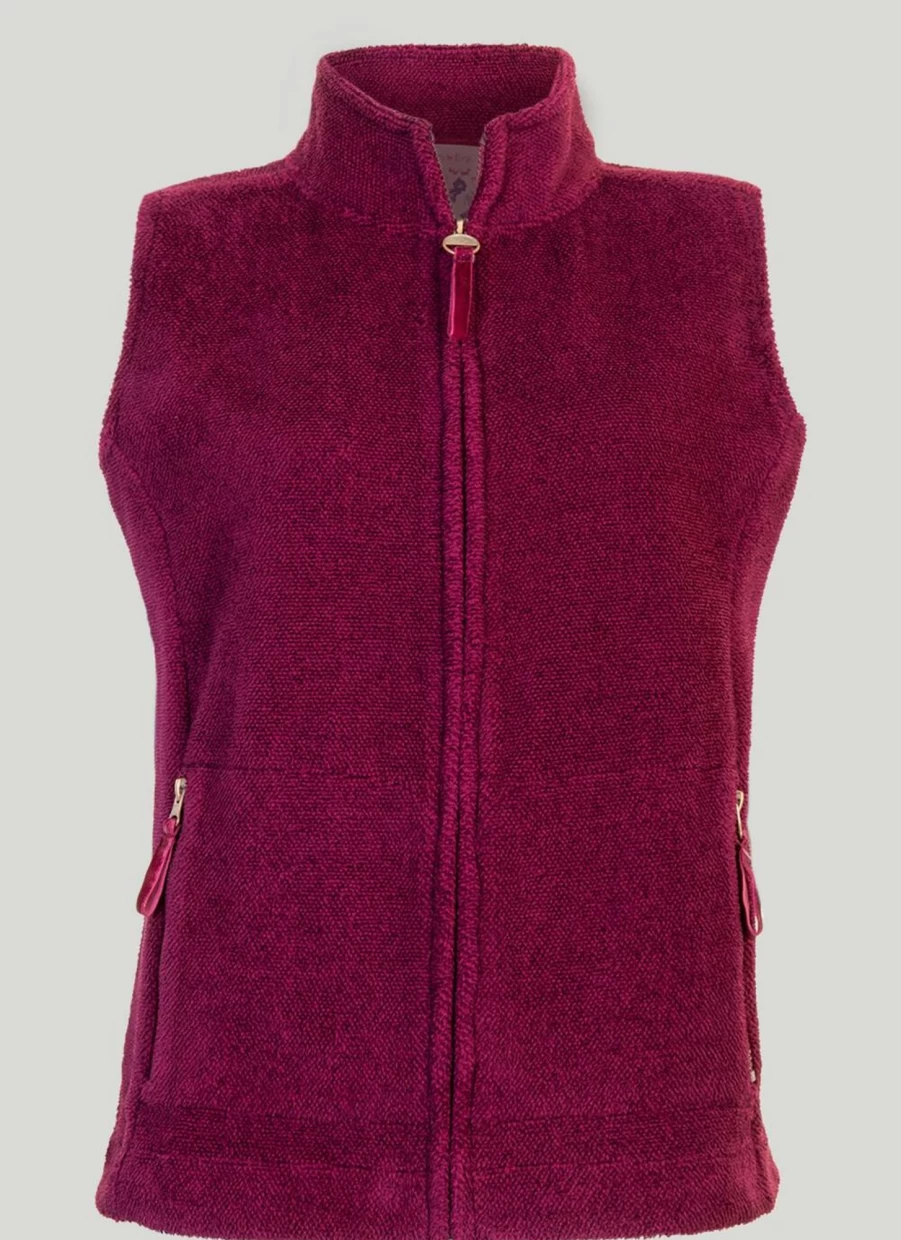 Country Rose Women's Burgundy Textured Gilet - Stylish Quilted Sleeveless Jacket for Winter