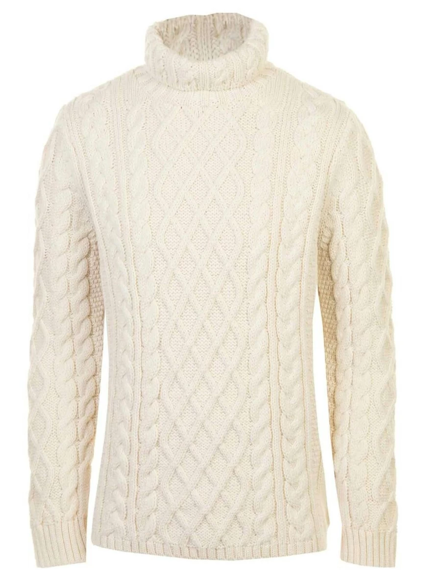 Artisan Knitwear Women's Ecru Wool Roll Neck Jumper - Soft Chunky Knit Sweater
