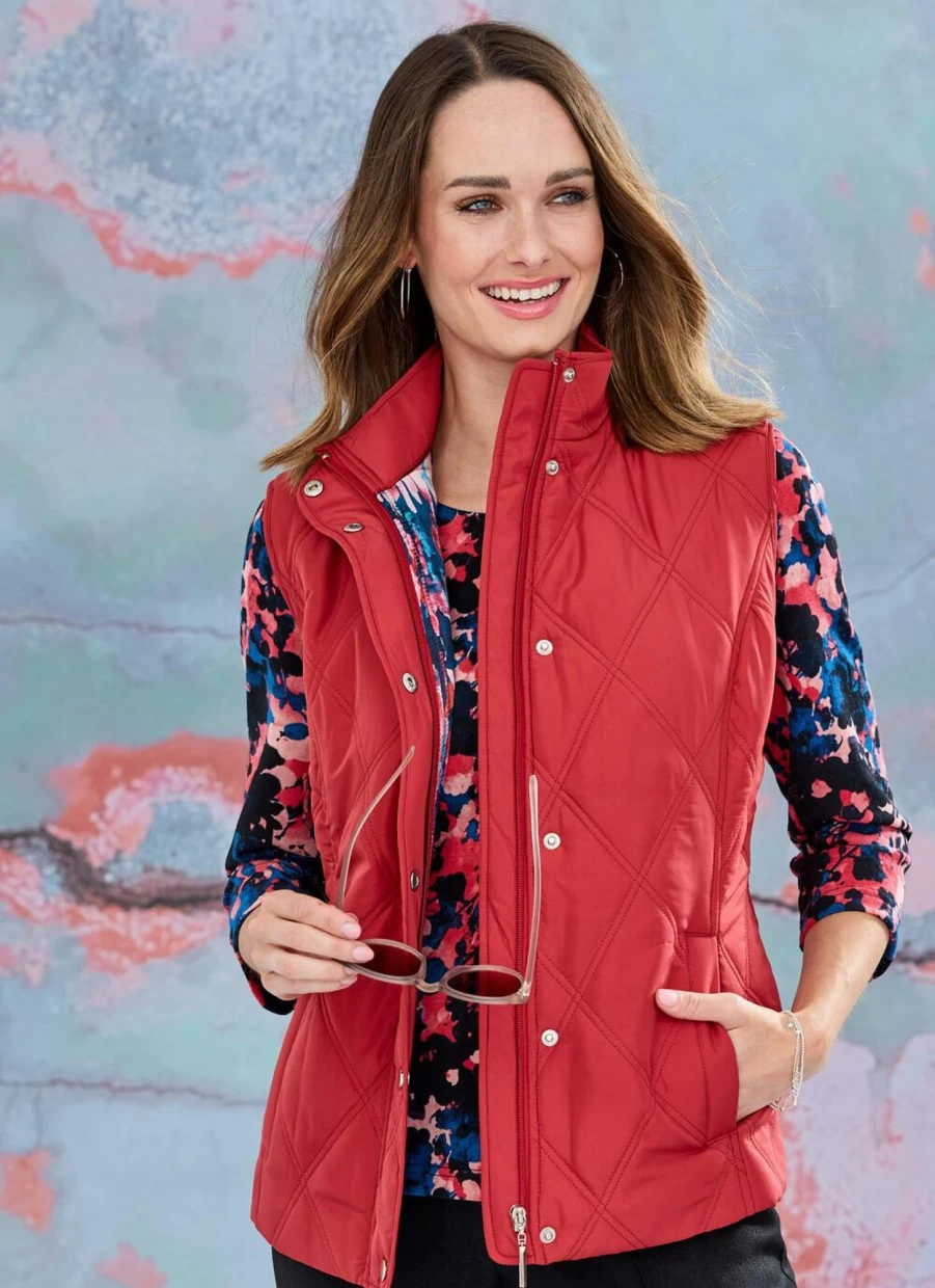 Honor Millburn Women's Red Quilted Gilet Vest - Lightweight Winter Warm Padded Sleeveless Jacket
