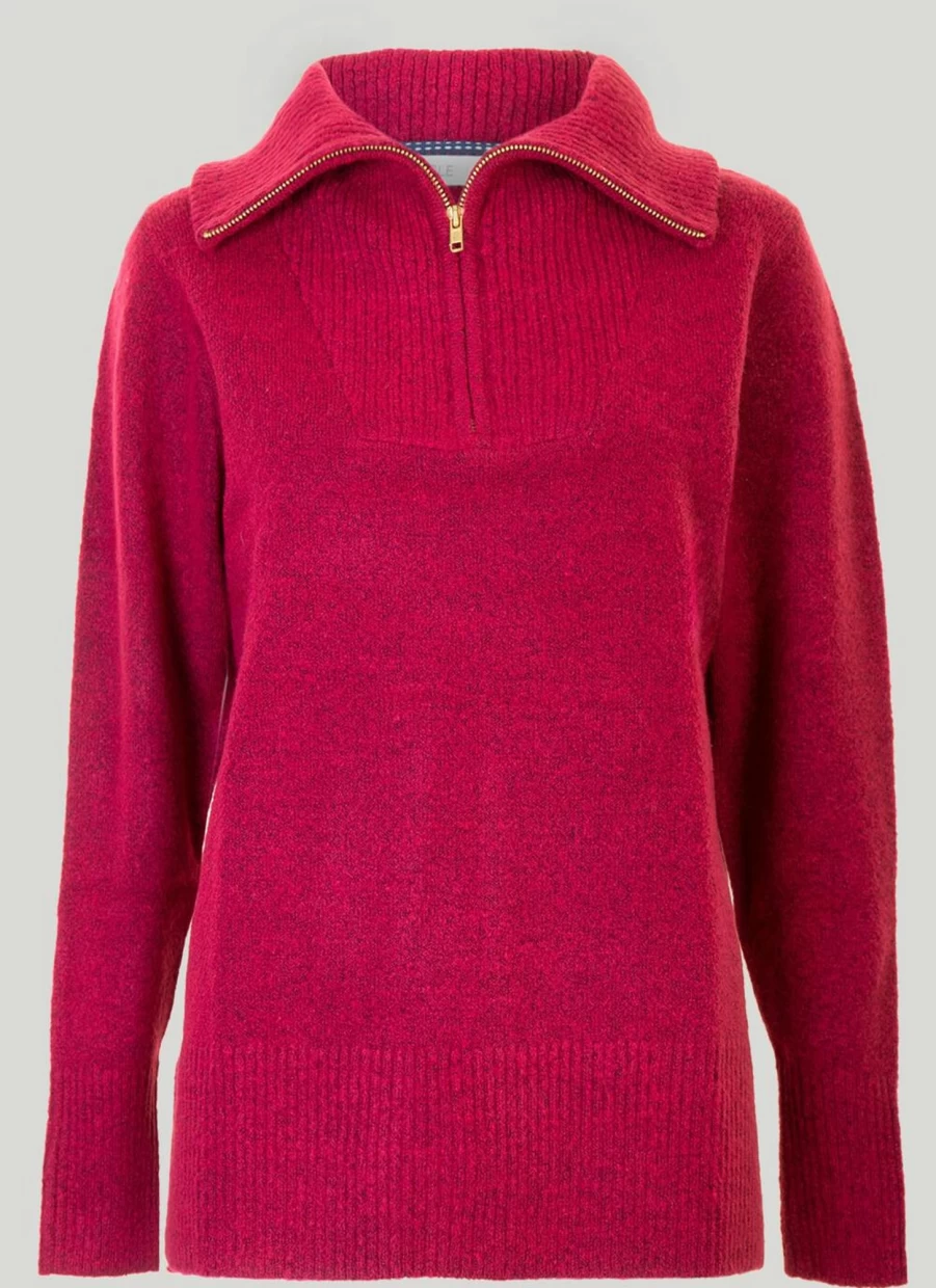 Isle Loungewear Women's Raspberry Funnel Neck Knitted Jumper - Soft Cable Knit Sweater