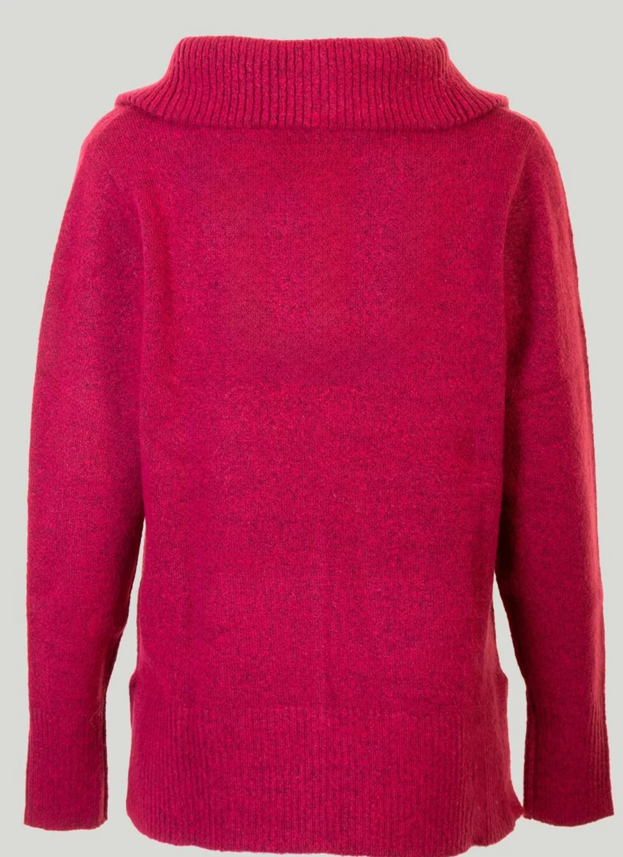 Isle Loungewear Women's Raspberry Funnel Neck Knitted Jumper - Soft Cable Knit Sweater