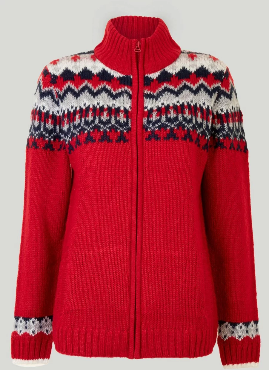 "Isle Women's Fair Isle Zip-Up Knit Cardigan Sweater"