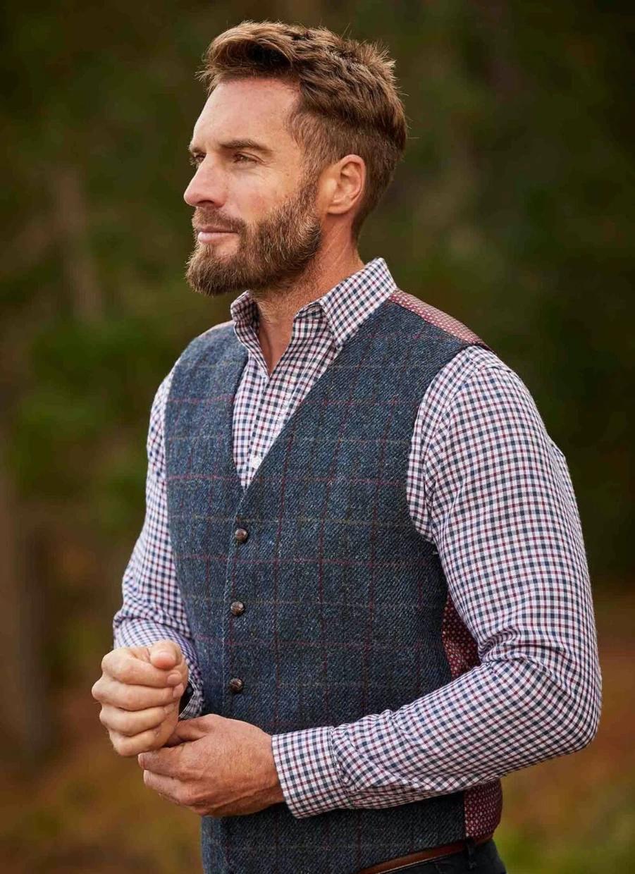 Men's Blue Harris Tweed Skye Waistcoat - Premium Handwoven Wool Vest