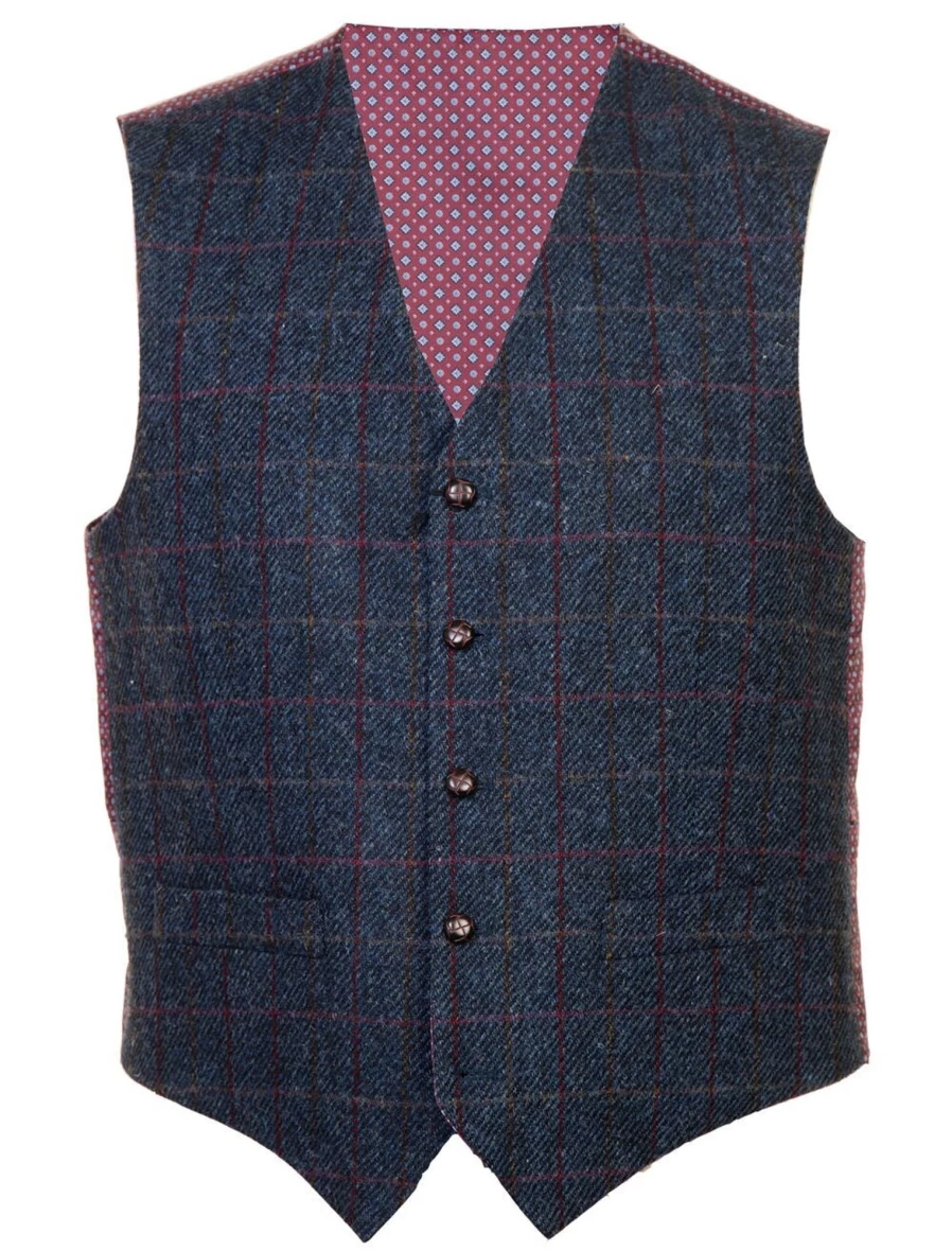 Men's Blue Harris Tweed Skye Waistcoat - Premium Handwoven Wool Vest