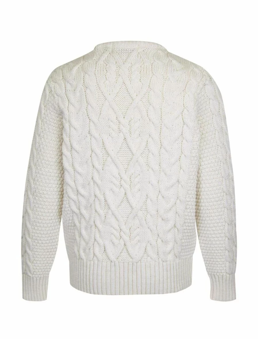 Highland Home Industries Women's Ecru Aran Wool Jumper - Soft Chunky Knit Sweater