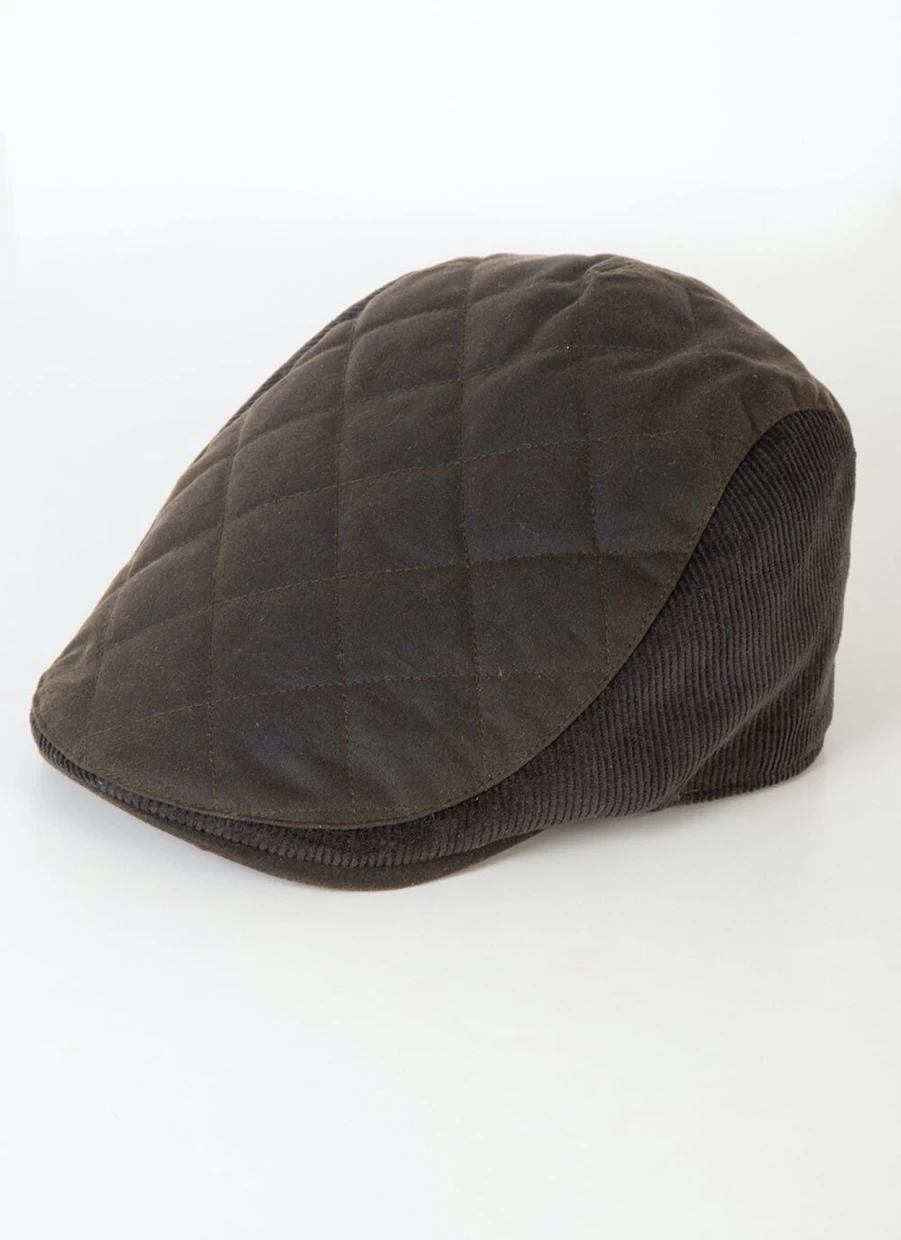 PG Field Men's Green Waxed Cotton & Cord Flat Cap for Outdoor Style