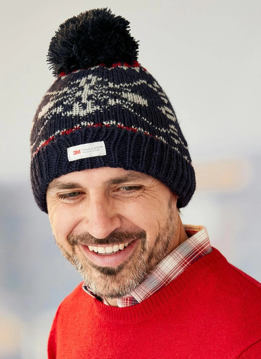 James Pringle Men's Chunky Fair Isle Knit Hat - Winter Wool Beanie