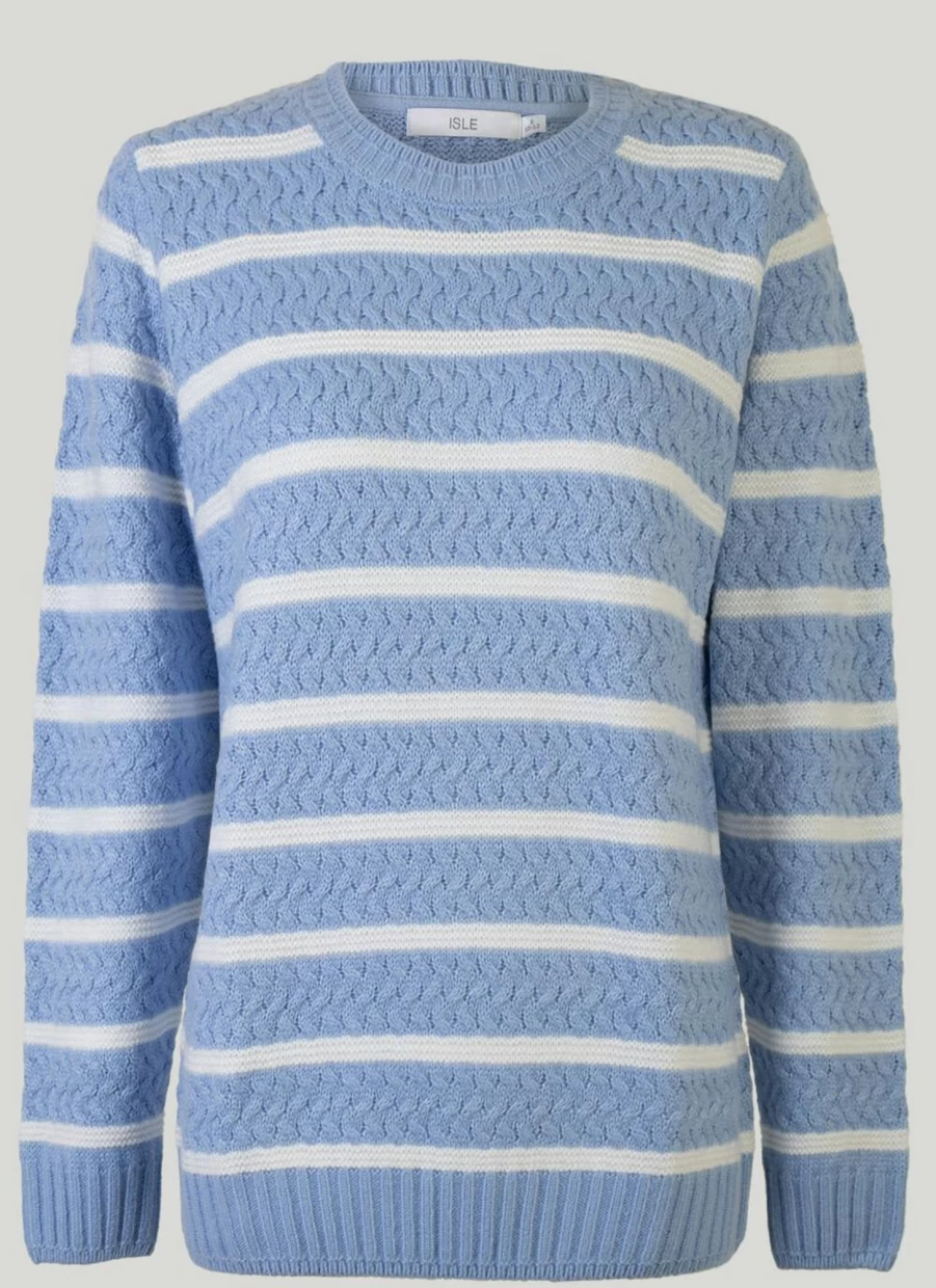 Isle Women's Textured Stripe Knit Jumper - Soft Crewneck Sweater