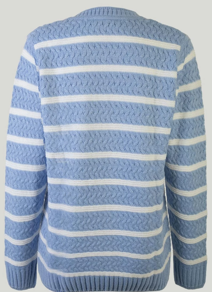 Isle Women's Textured Stripe Knit Jumper - Soft Crewneck Sweater