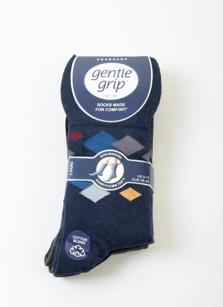 Gentle Grip Men's 3 Pack Non-Slip Pattern Socks for Comfort and Style