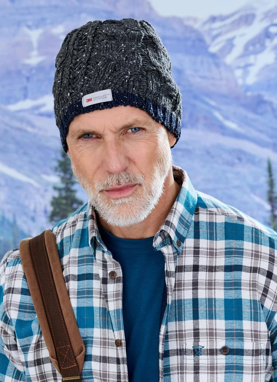 James Pringle Men's Cable Knit Beanie Hat - Winter Wool Skull Cap for Men