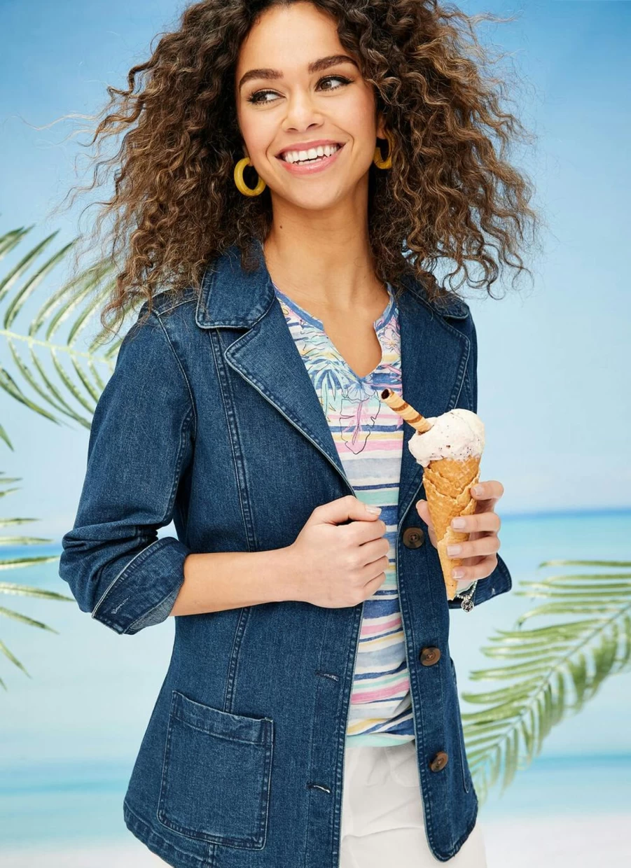 "Country Rose Women's Denim Jacket - Classic Blue Denim Coat for Women"