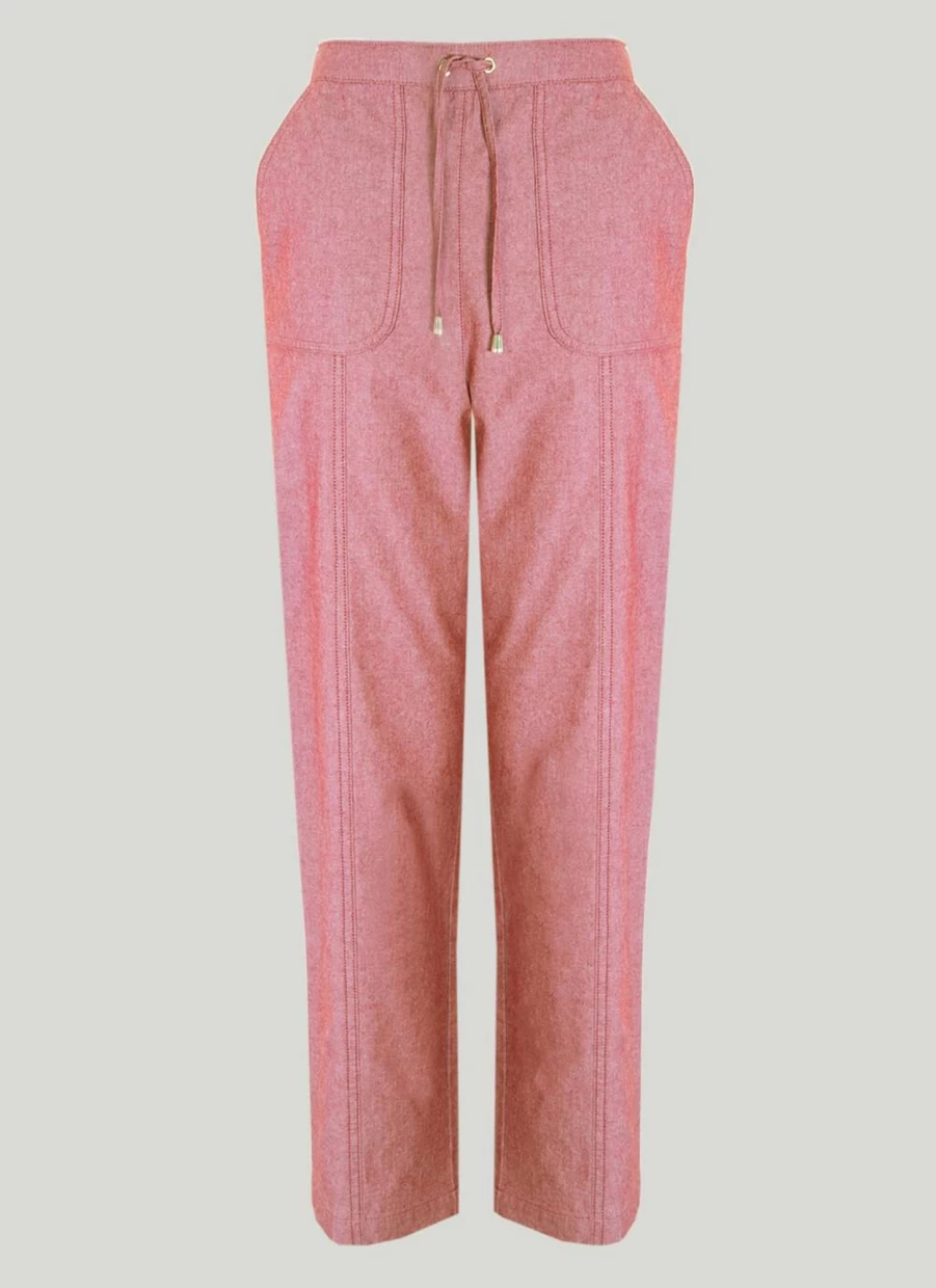 Isle Women's Pink Chambray Pull-On Comfort Stretch Trousers