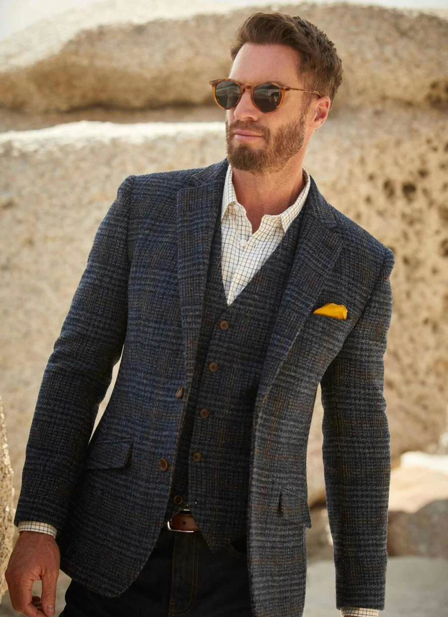 Harris Tweed Jacket for Men - Classic Dark Herringbone Wool Blazer