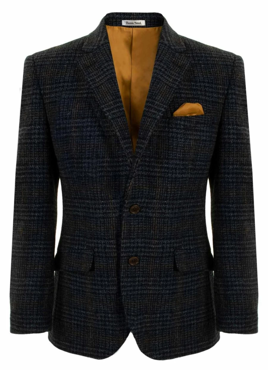 Harris Tweed Jacket for Men - Classic Dark Herringbone Wool Blazer