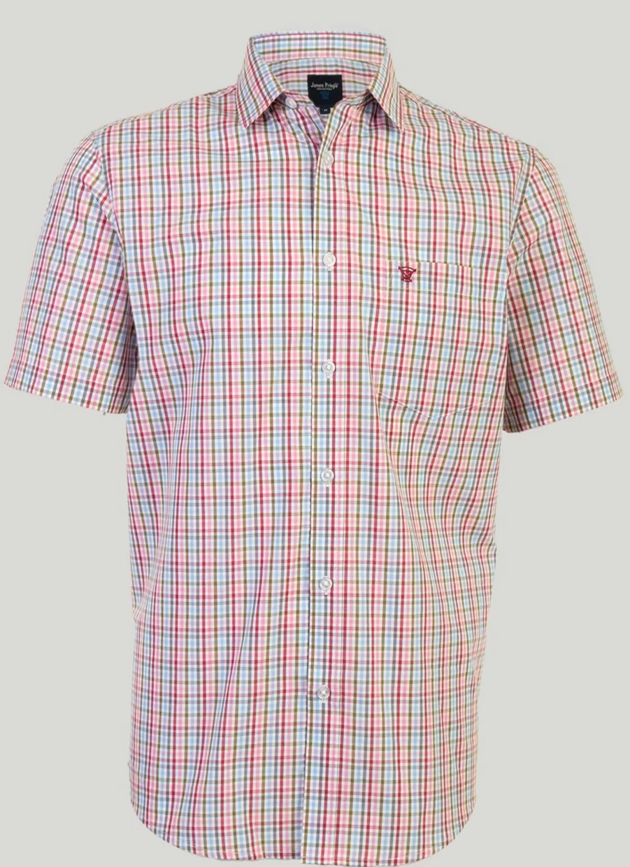 James Pringle Men's Short Sleeve Check Shirt - Classic Plaid Casual Button Down Top