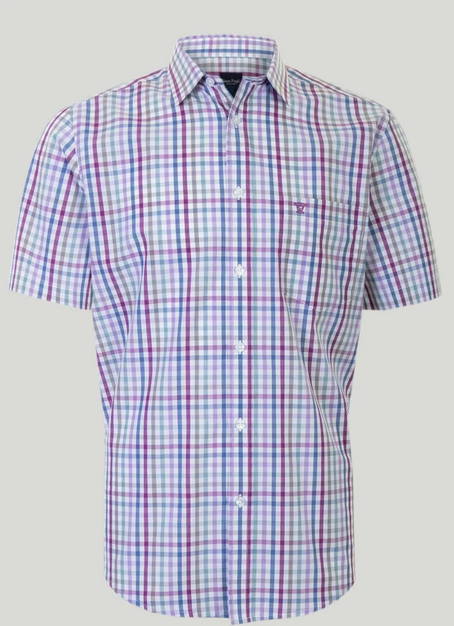 James Pringle Men's Classic Short Sleeve Check Shirt - Stylish Casual Plaid Button-Up Top