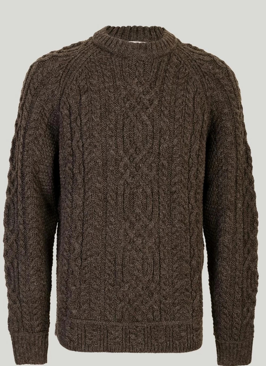 Artisan Knitwear Men's Crew Neck Cable Aran Wool Jumper - Warm Winter Knit Sweater