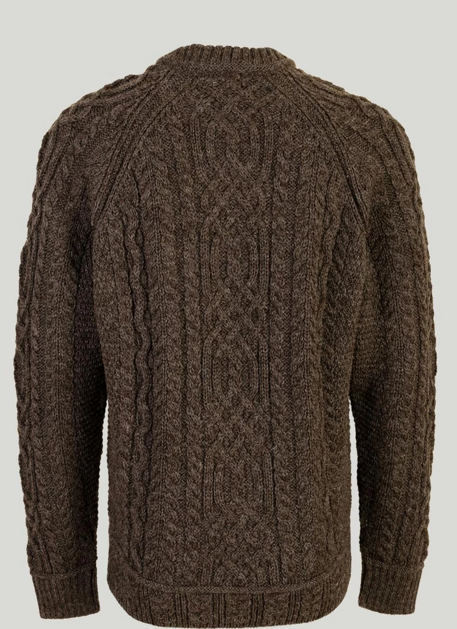 Artisan Knitwear Men's Crew Neck Cable Aran Wool Jumper - Warm Winter Knit Sweater