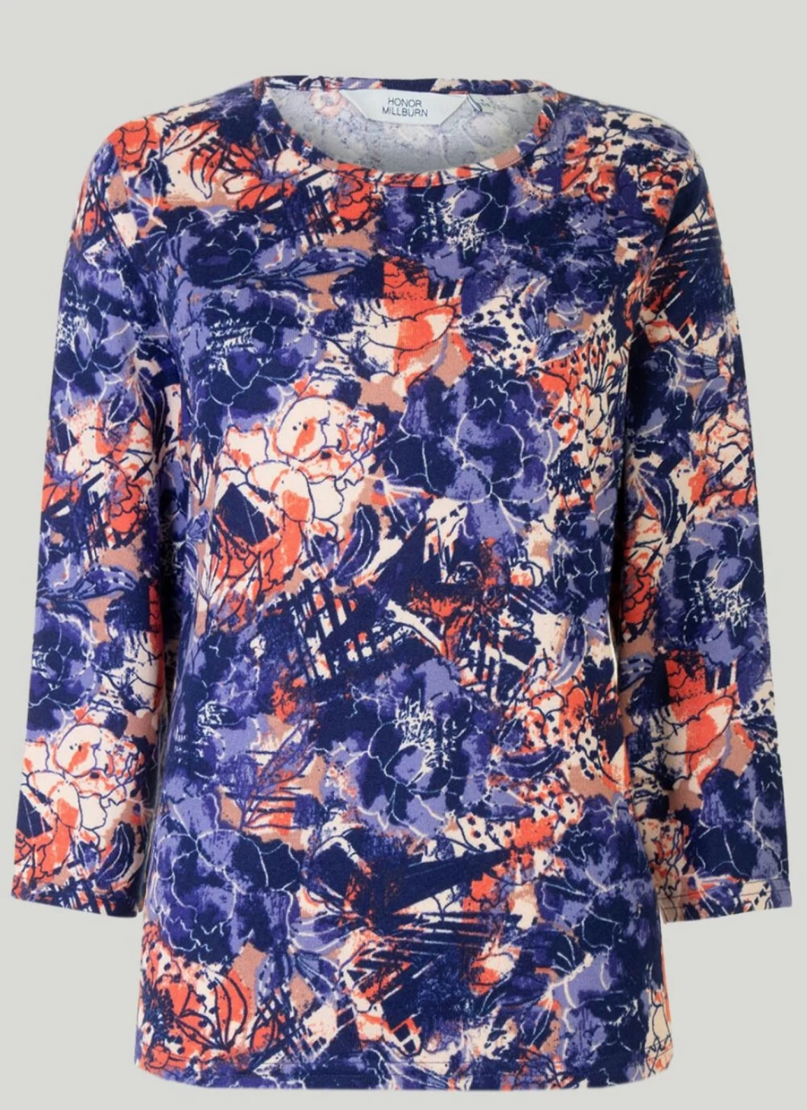 Honor Millburn Women's Navy Print Top - Stylish Floral Blouse for Casual Wear