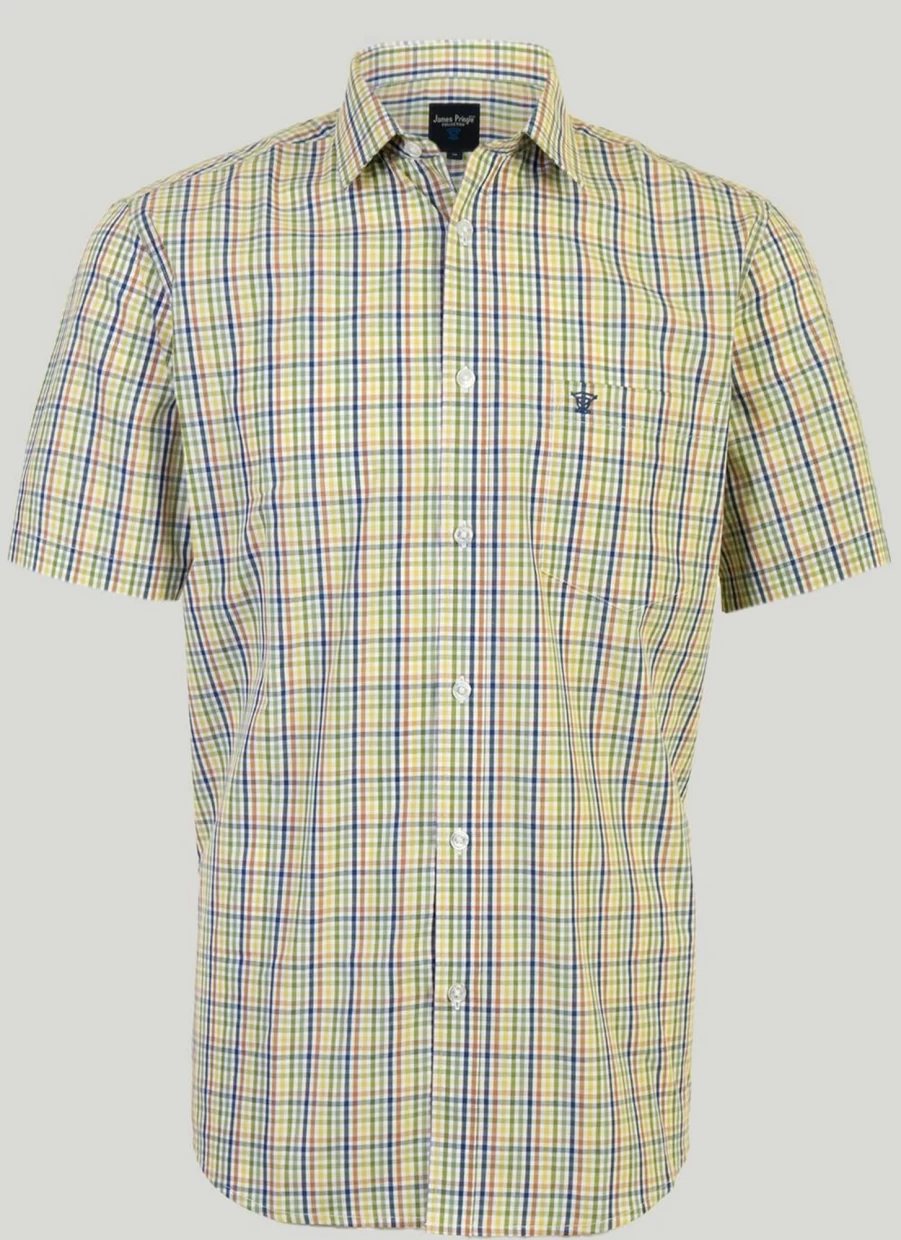 James Pringle Men's Short Sleeve Check Shirt - Classic Plaid Casual Shirt for Men