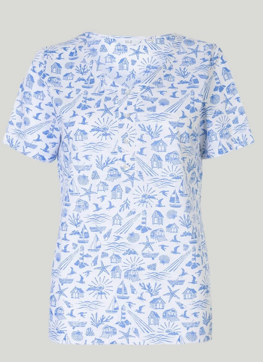 Isle Women's V-Neck Print T-Shirt - Stylish Casual Tee for Women