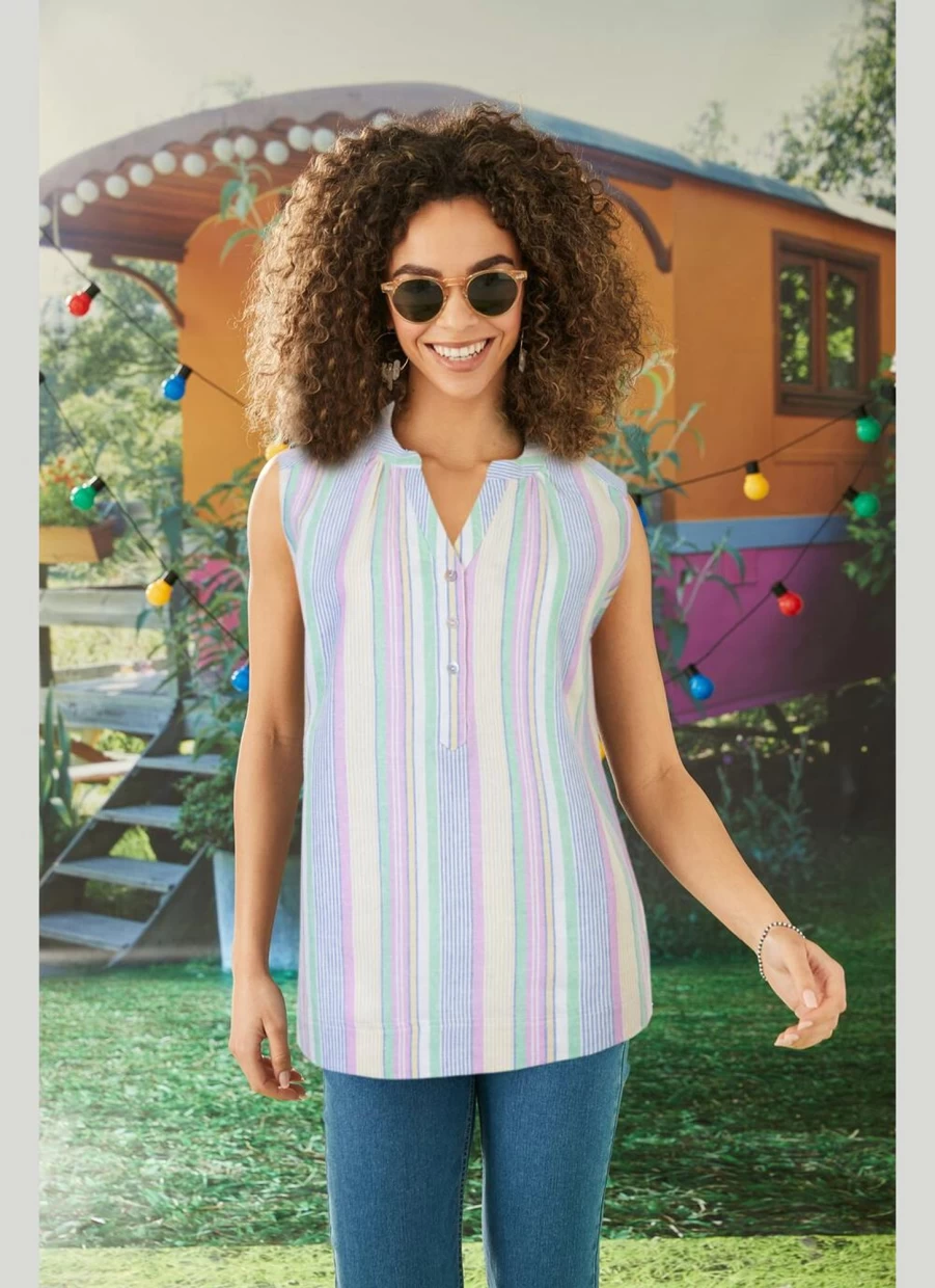 Country Rose Women's Yellow Striped Top - Stylish Casual Blouse for Everyday Wear