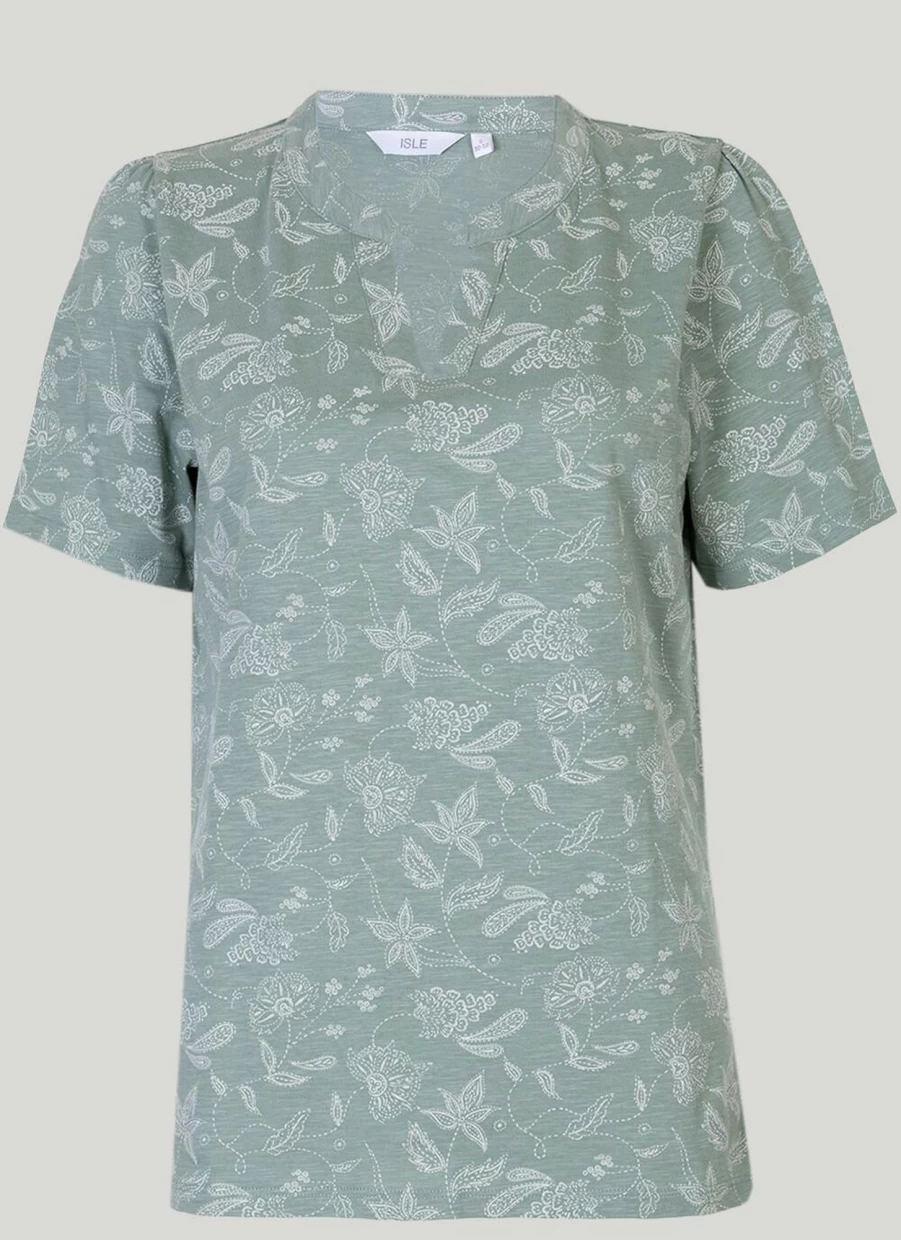 Isle Women's Print Notch Neck T-Shirt - Stylish Casual Top for Everyday Wear