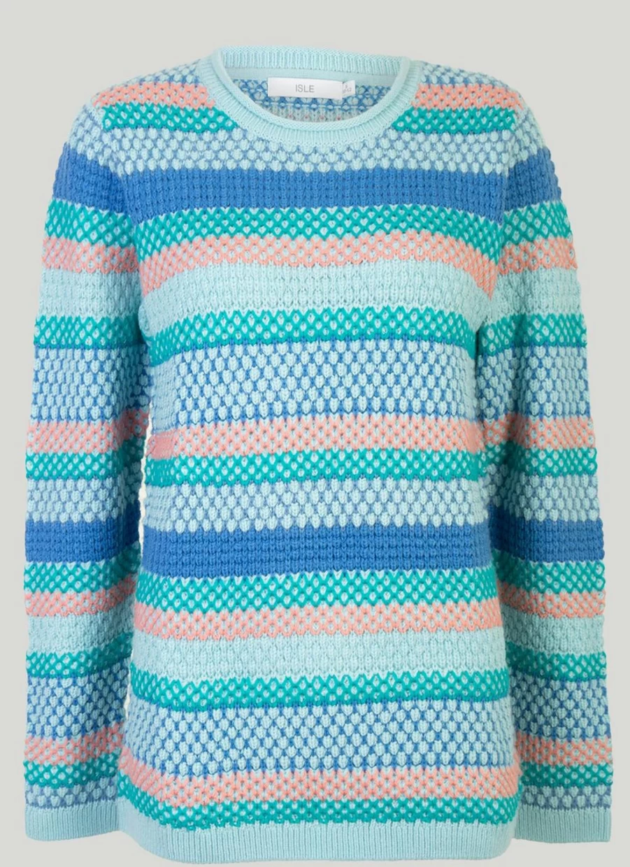 Isle Women's Textured Stripe Knit Jumper - Soft Casual Crewneck Sweater