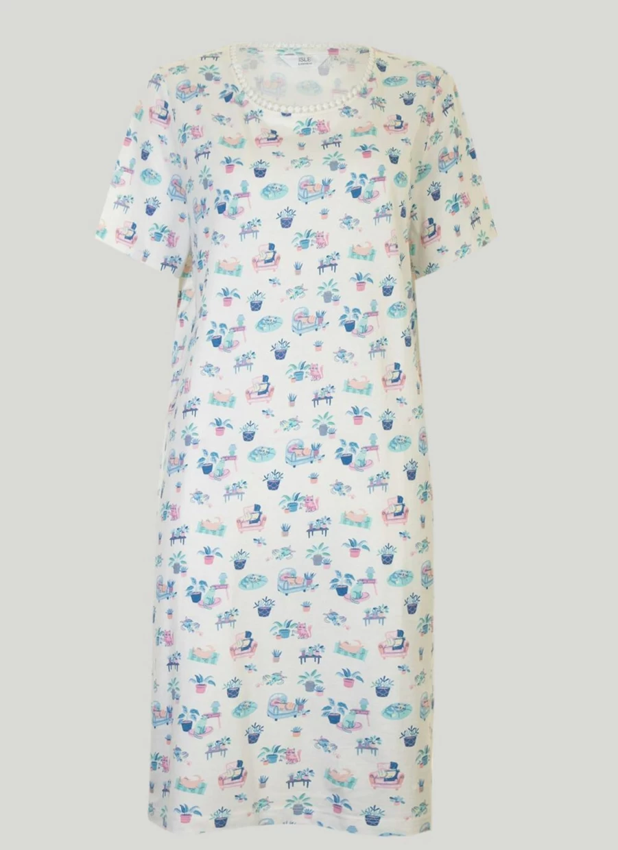 "Isle Women's Ivory Print Nightie - Soft Comfortable Sleepwear"