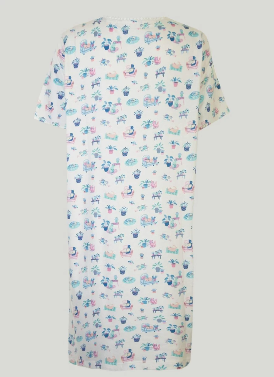 "Isle Women's Ivory Print Nightie - Soft Comfortable Sleepwear"