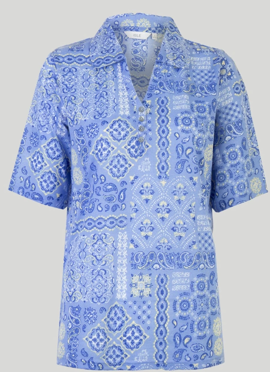 Isle Women's Printed Polo Shirt - Stylish Casual Comfort Fit Top