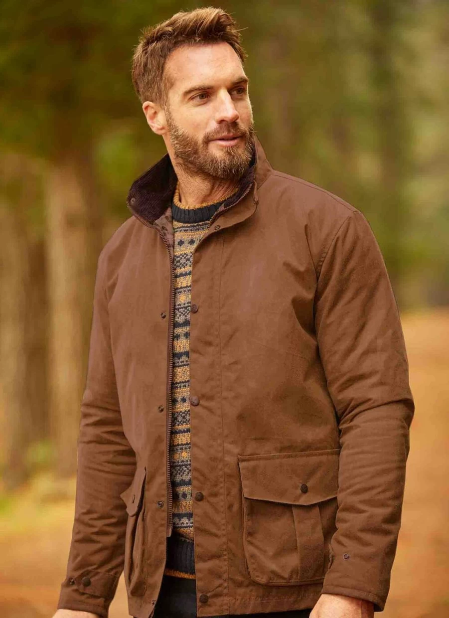 PG Field Men's Wax Jacket in Ochre - Waterproof Outdoor Coat for Men