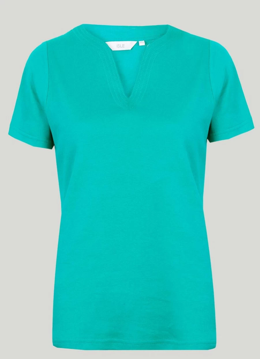 Isle Women's Notch Neck T-Shirt - Stylish Casual Comfort Fit Tee