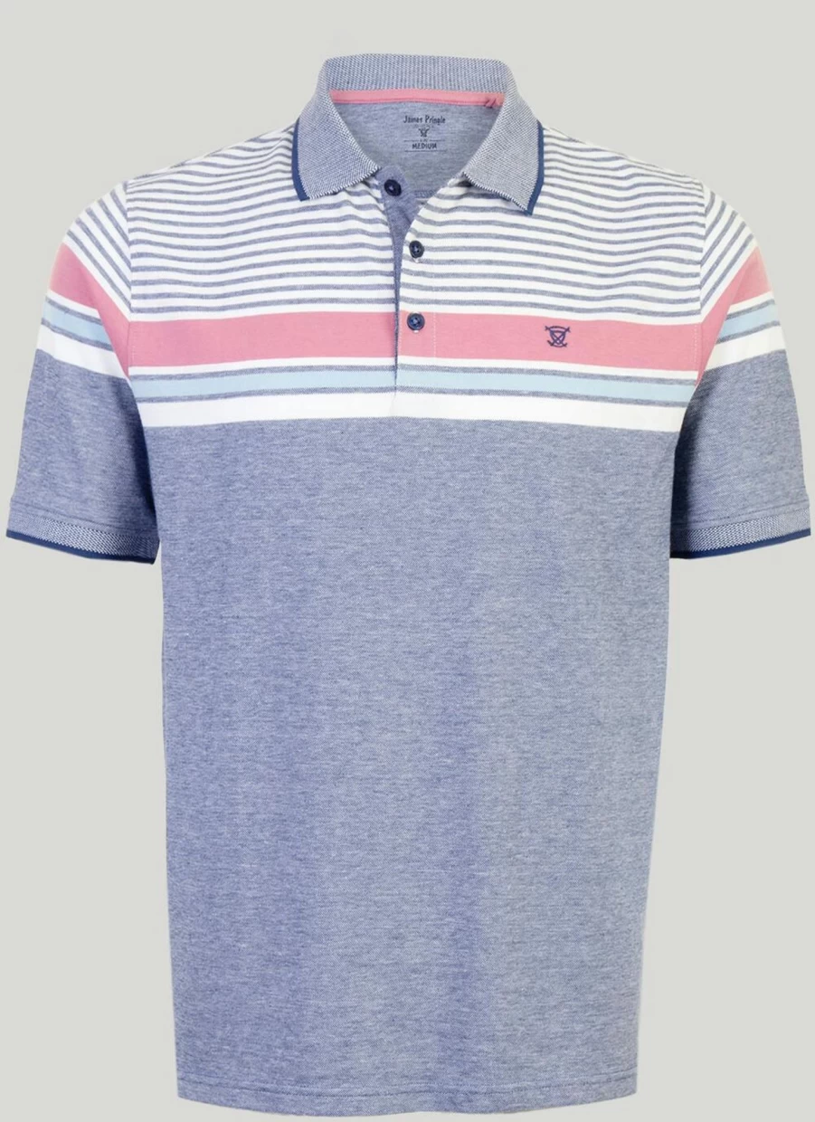 James Pringle Men's Classic Birdseye Stripe Polo Shirt - Premium Cotton Knit Golf & Casual Top