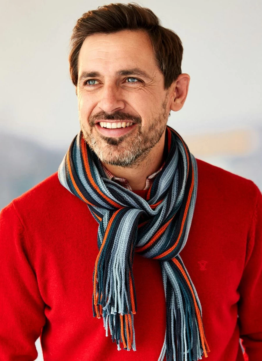 James Pringle Men's Striped Raschel Scarf - Classic Wool Blend Winter Accessory