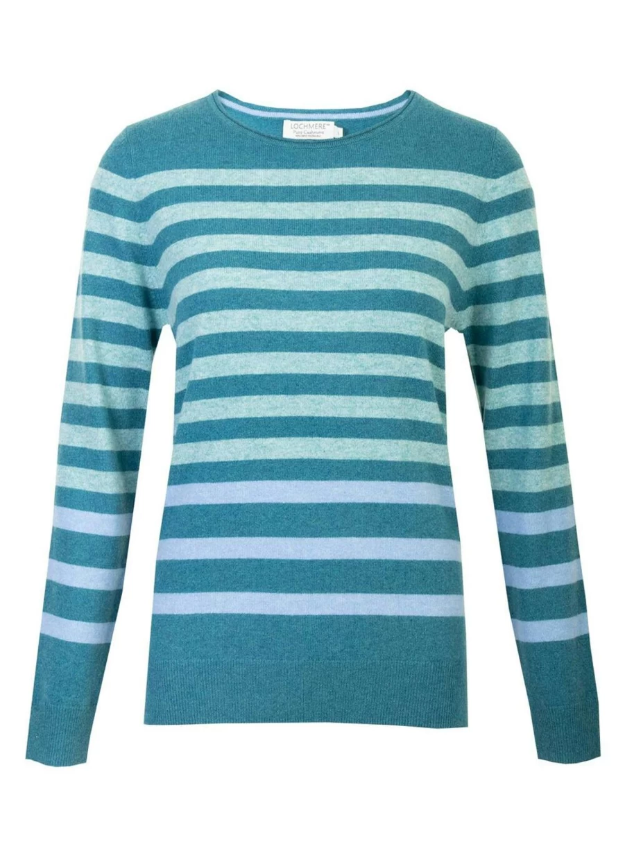Lochmere Women's Stripe Cashmere Crew Neck Jumper - Soft Luxury Knit Sweater