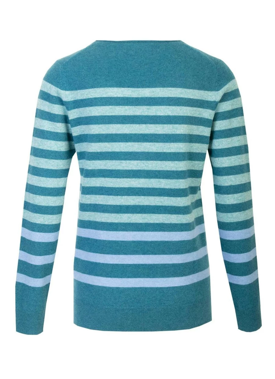 Lochmere Women's Stripe Cashmere Crew Neck Jumper - Soft Luxury Knit Sweater