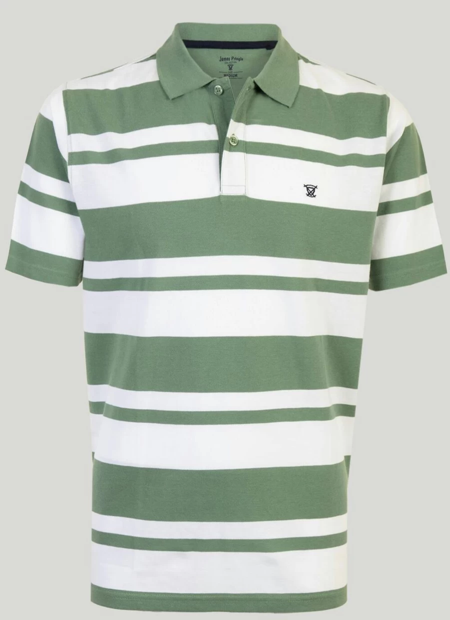 James Pringle Men's Pique Stripe Polo Shirt - Classic Cotton Knit Casual Top