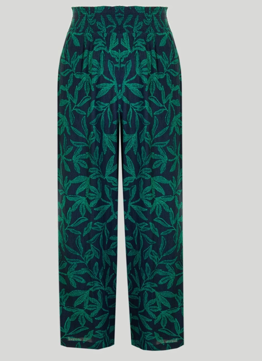Isle Women's Navy Crinkle Print Trousers - Stylish Casual High-Waisted Pants