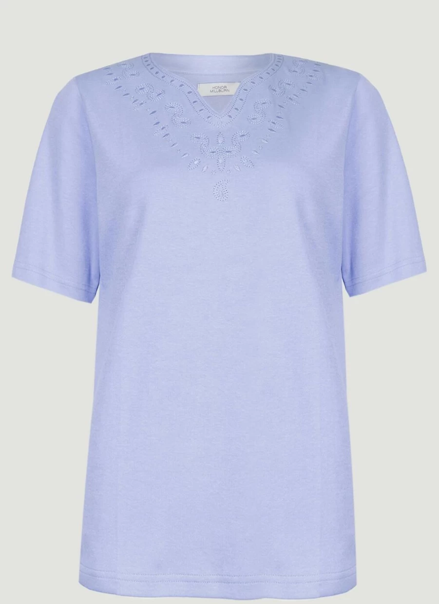 Honor Millburn Women's Paisley Embroidered Cotton T-Shirt - Boho Floral Print Tee