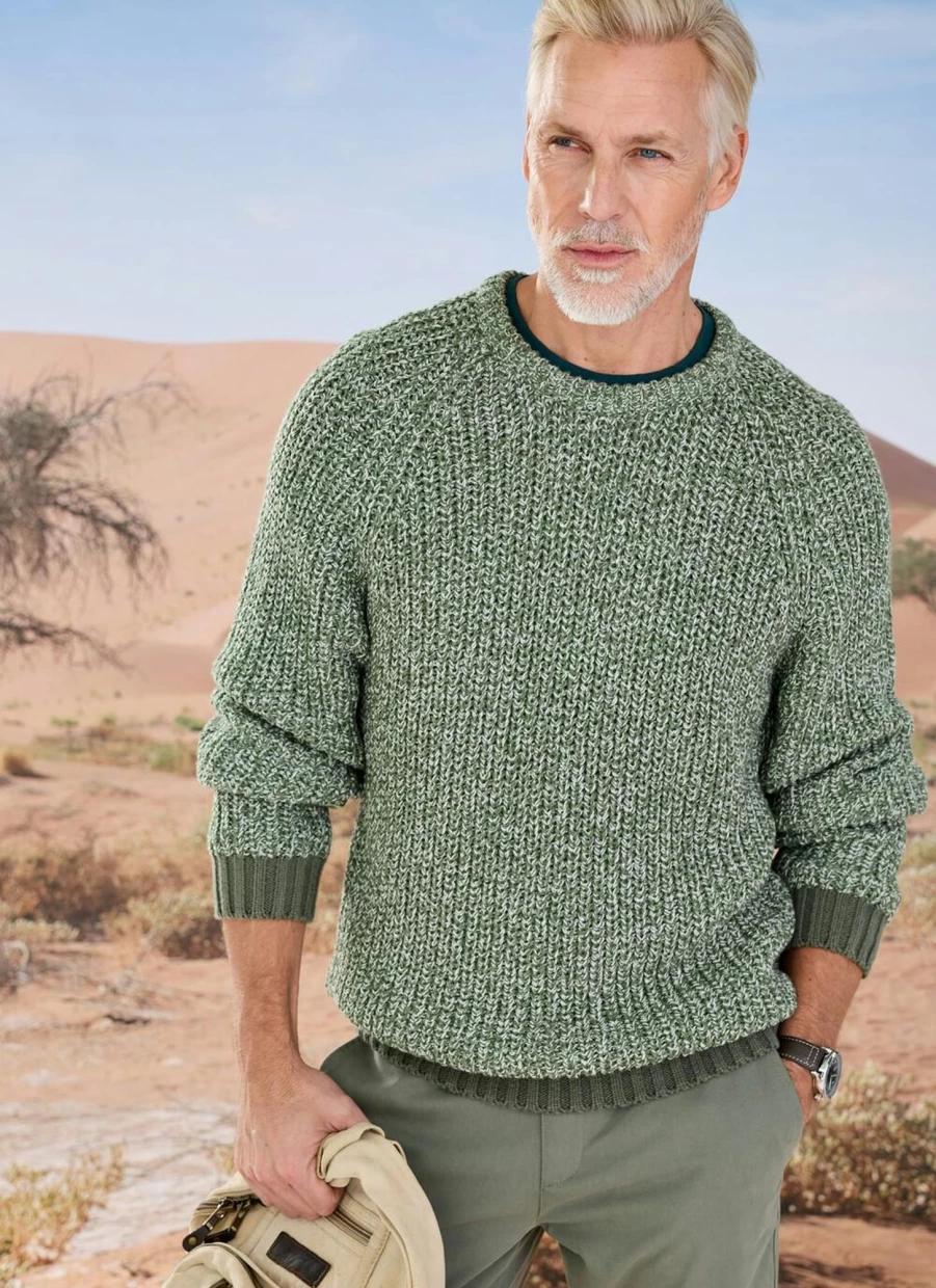 PG Field Men's Crew Neck Fisherman Rib Knit Jumper Sweater
