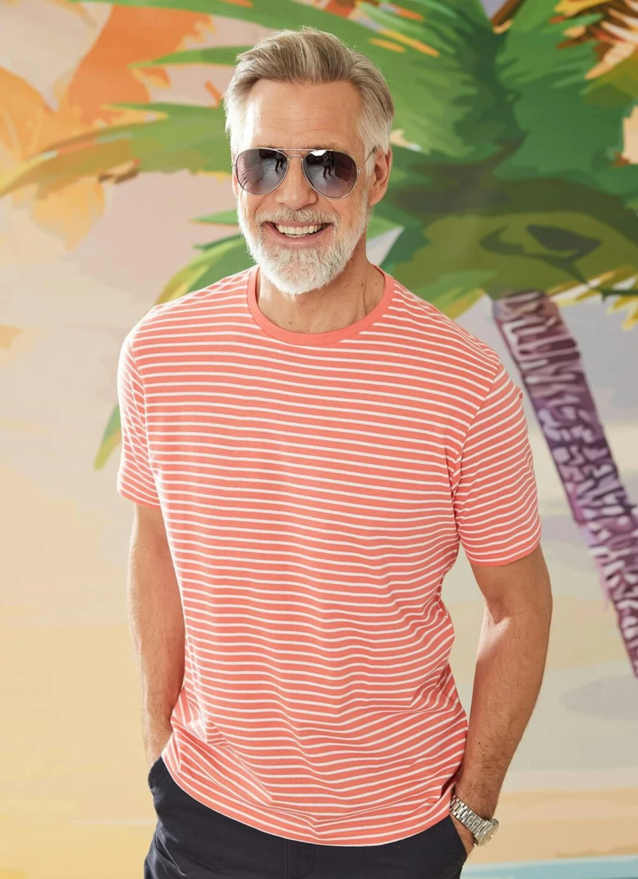 James Pringle Men's Classic Crew Neck Striped Cotton T-Shirt - Casual Comfort Fit Tee