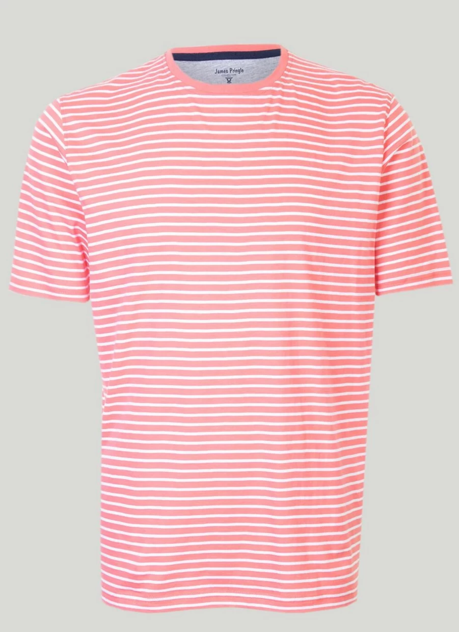 James Pringle Men's Classic Crew Neck Striped Cotton T-Shirt - Casual Comfort Fit Tee
