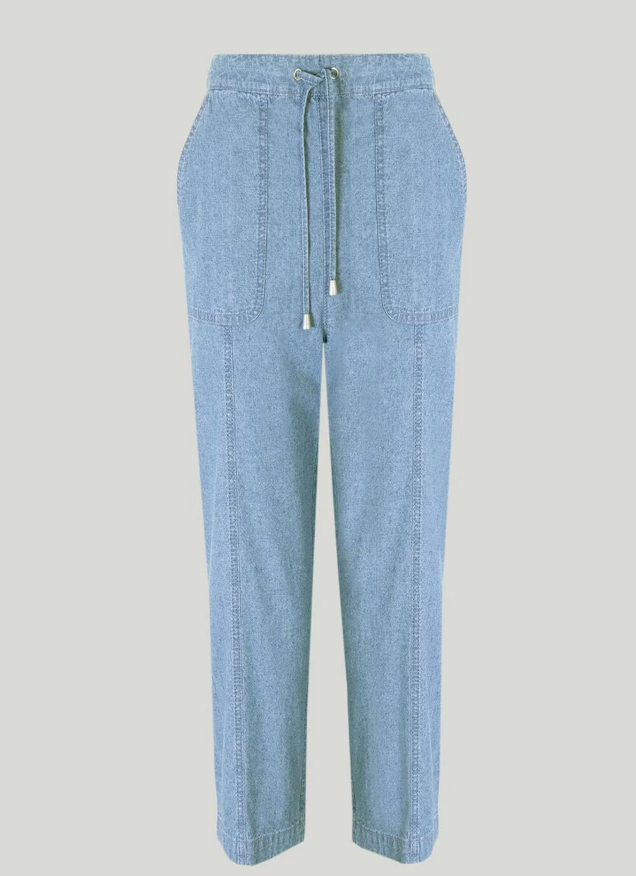 "Isle Women's Chambray High-Waist Trousers - 28" Inseam, Relaxed Fit, Lightweight Denim"