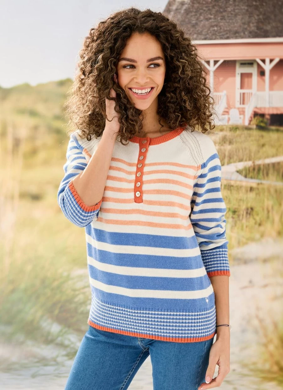 Country Rose Women's Orange and Blue Striped Knit Jumper