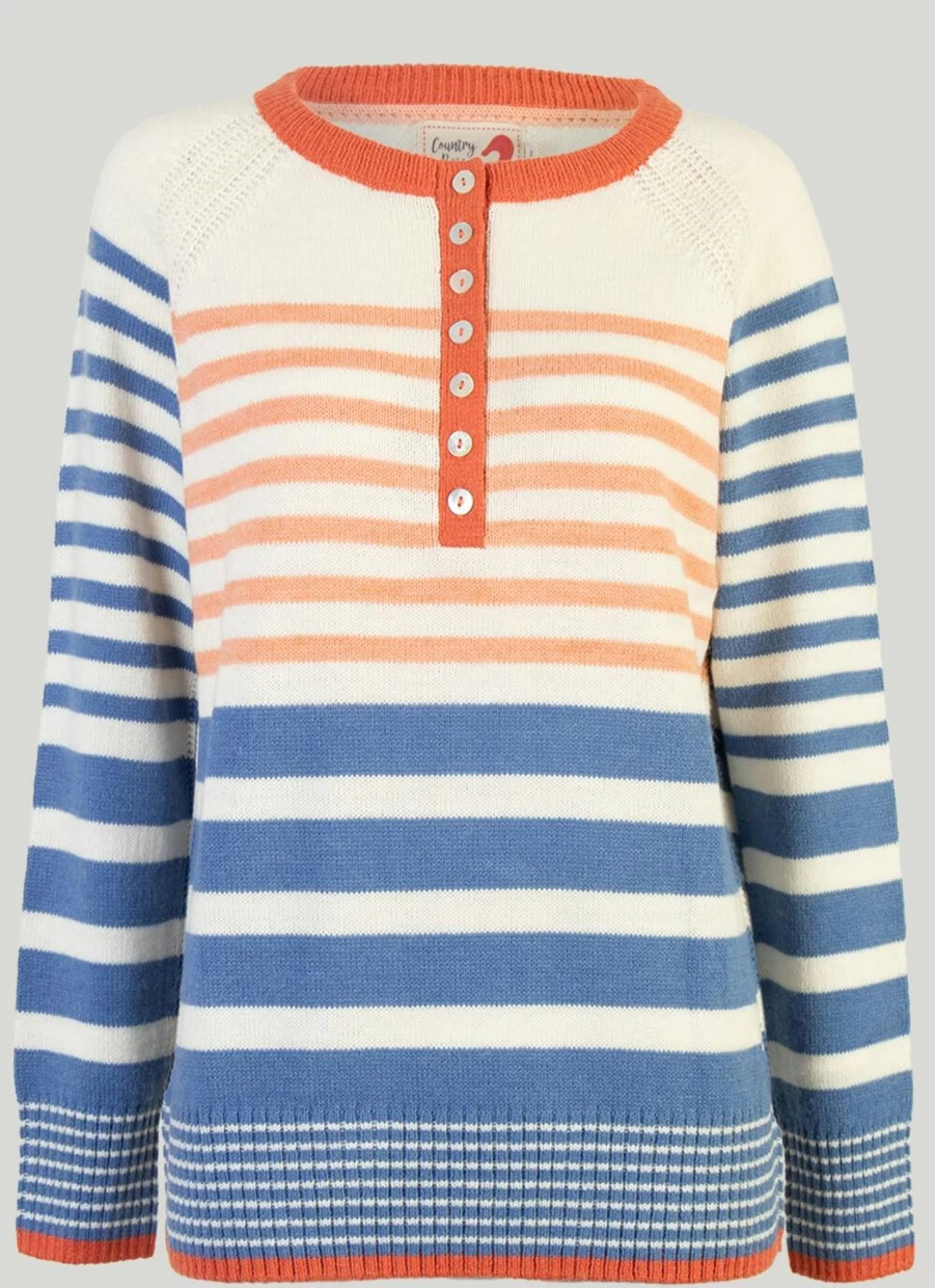 Country Rose Women's Orange and Blue Striped Knit Jumper